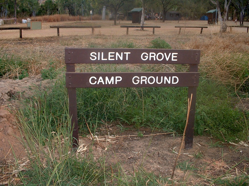 Day 25 Silent Grove sign camping sign